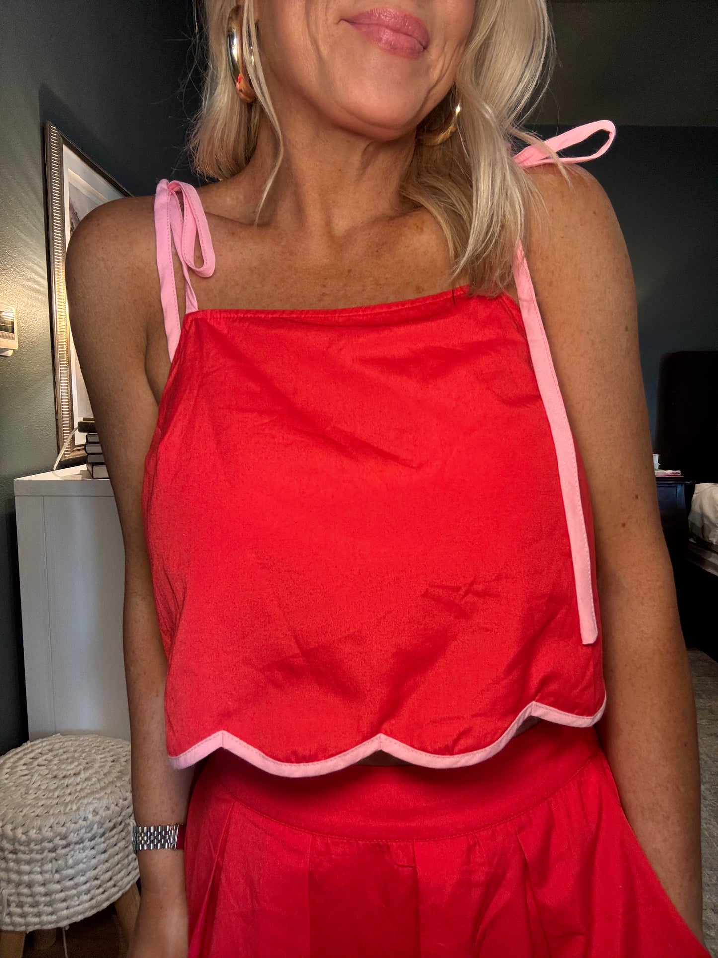 Cherry and Pink Scalloped Top-FINAL SALE