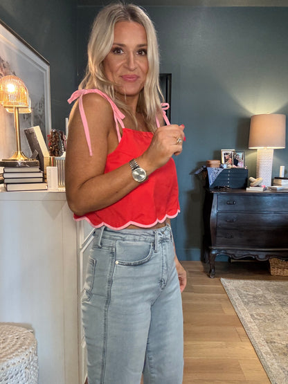 Cherry and Pink Scalloped Top-FINAL SALE