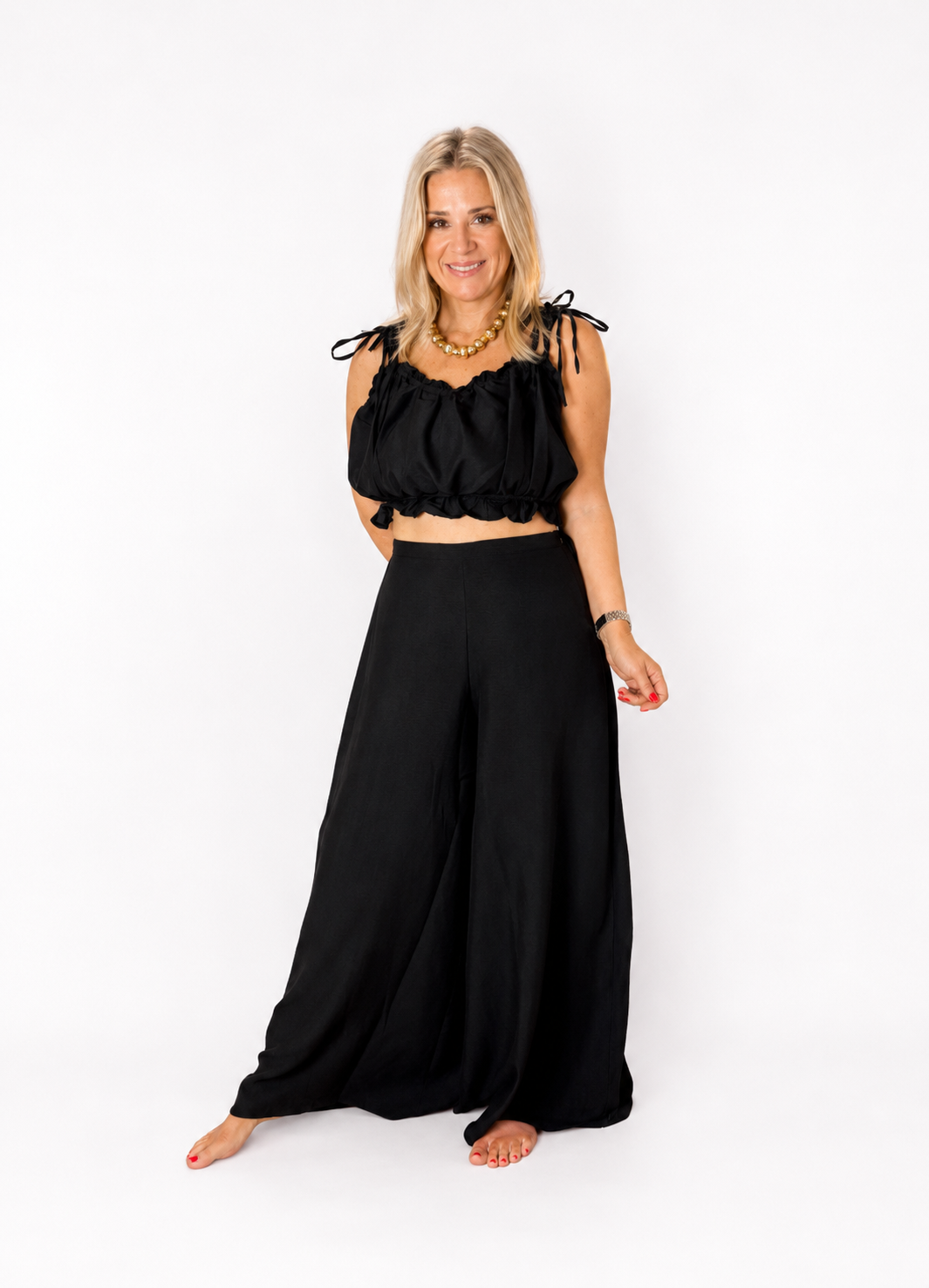 Ruffle Smocked Bust Top & Wide Pants