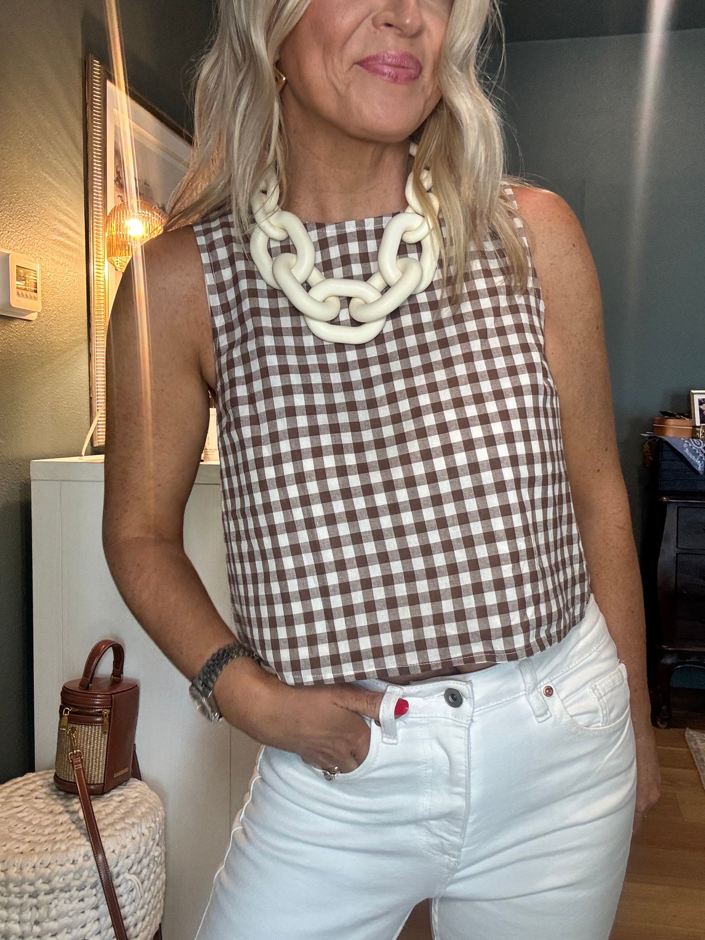 Mocha and Plaid Top- FINAL SALE