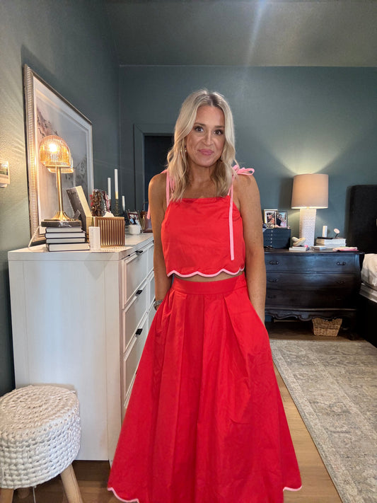 Cherry and Pink Scalloped Skirt- FINAL SALE