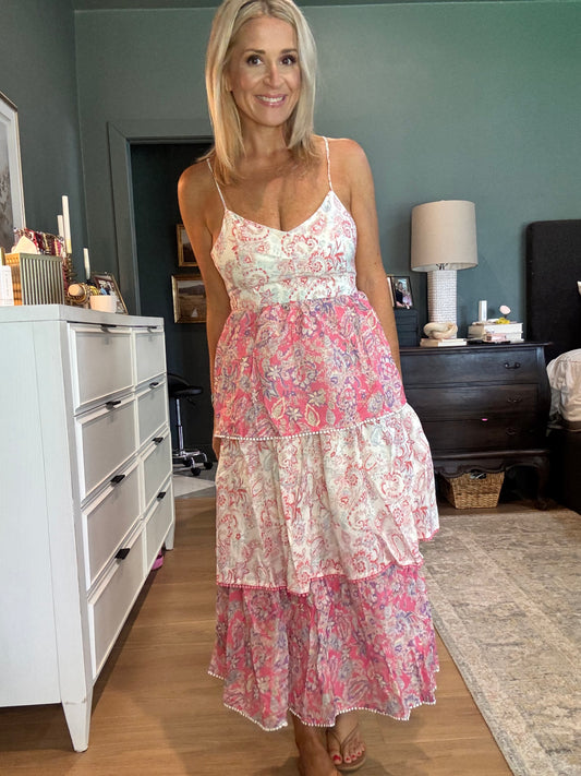Vintage Paisley Tiered Midi Dress