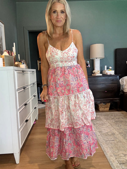 Vintage Paisley Tiered Midi Dress