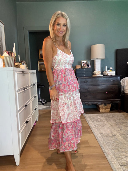 Vintage Paisley Tiered Midi Dress