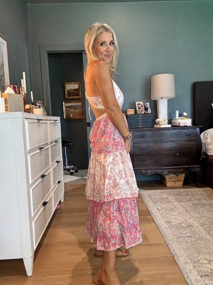 Vintage Paisley Tiered Midi Dress