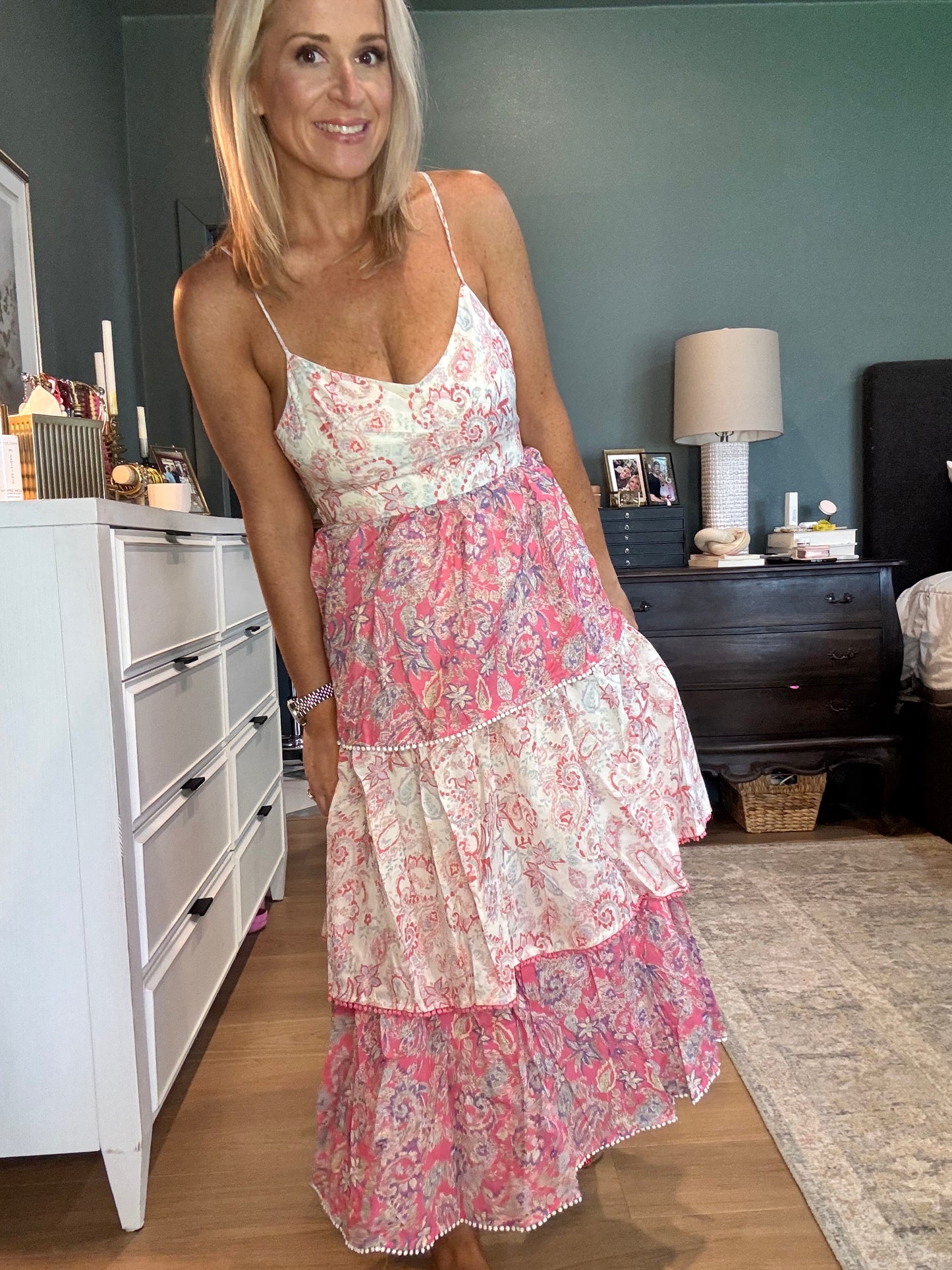 Vintage Paisley Tiered Midi Dress