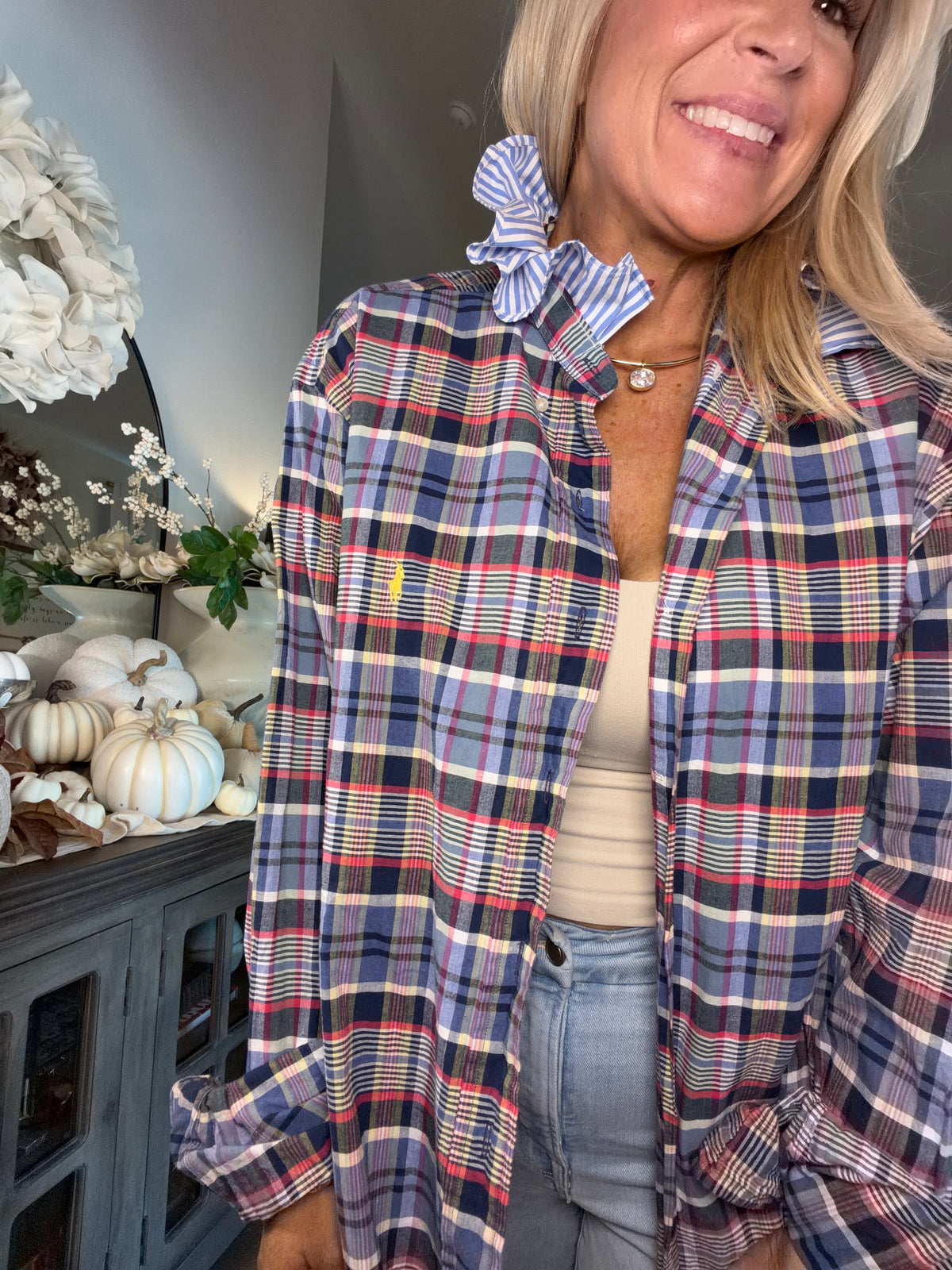 Plaid Polo Ruffle- XL