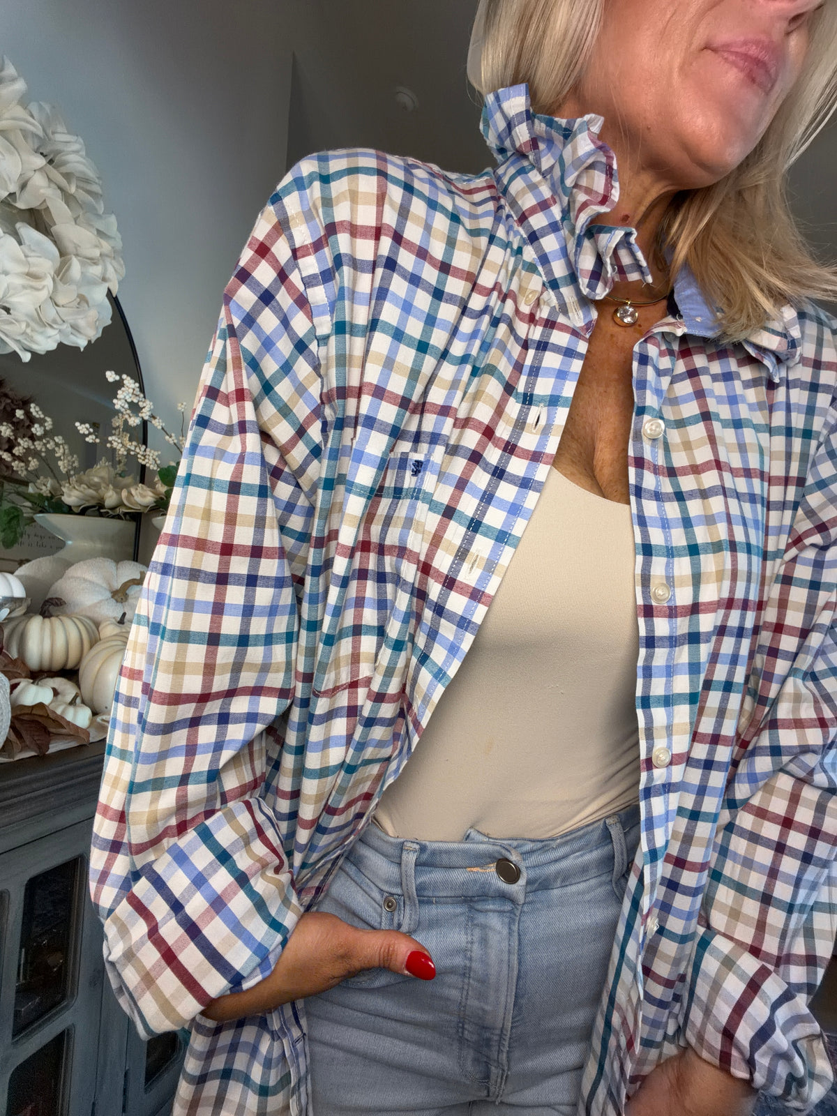 Izod Plaid Ruffle-XL