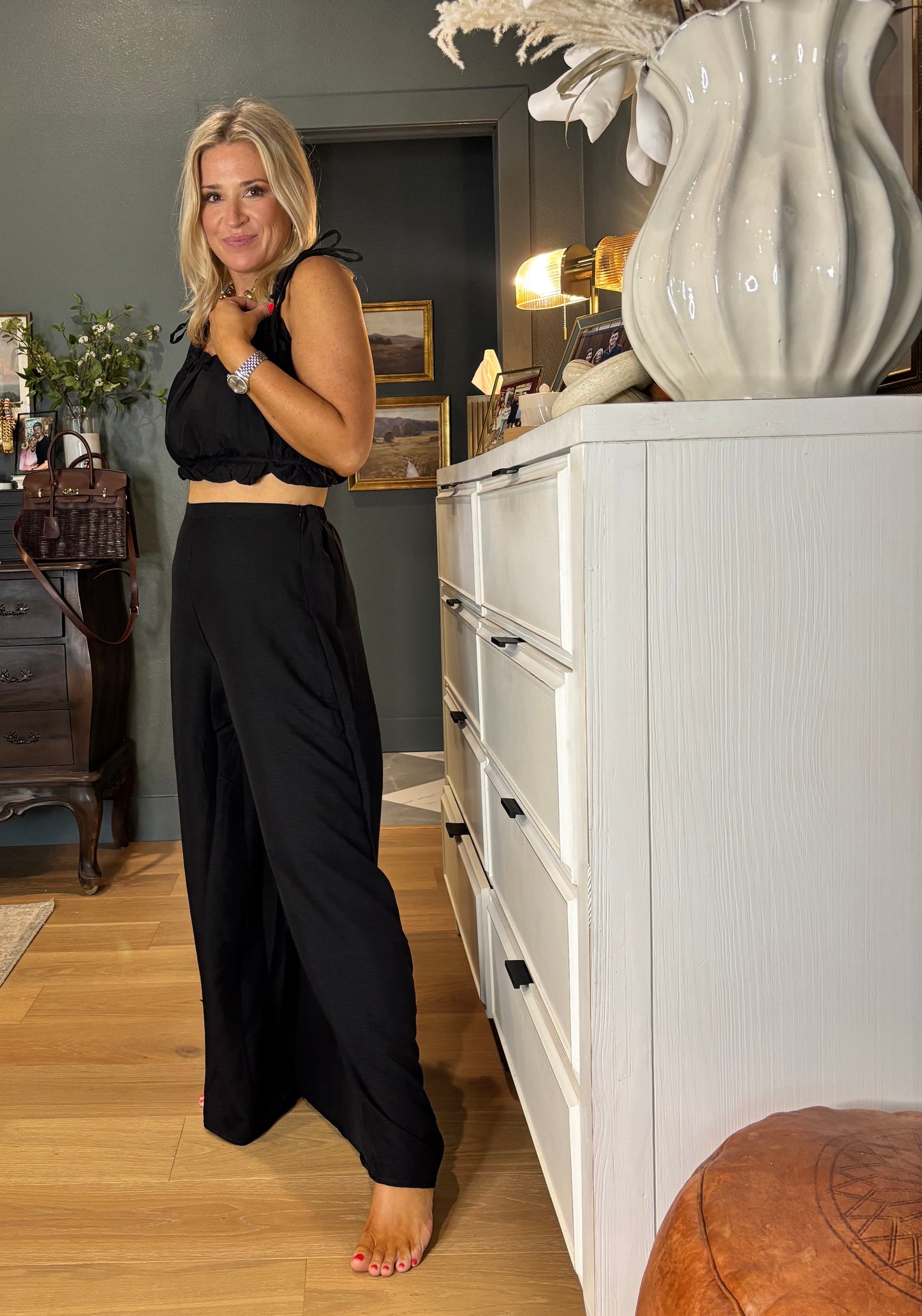 Ruffle Smocked Bust Top & Wide Pants