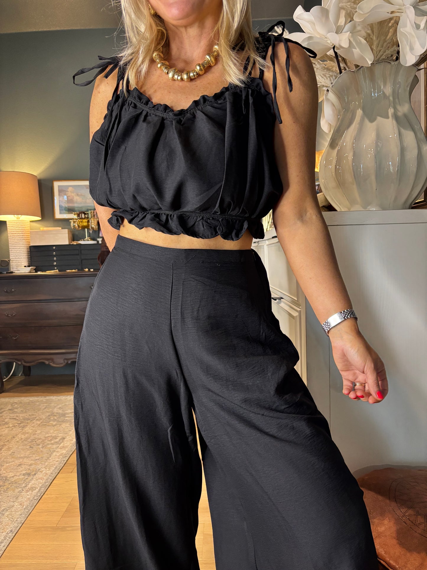 Ruffle Smocked Bust Top & Wide Pants