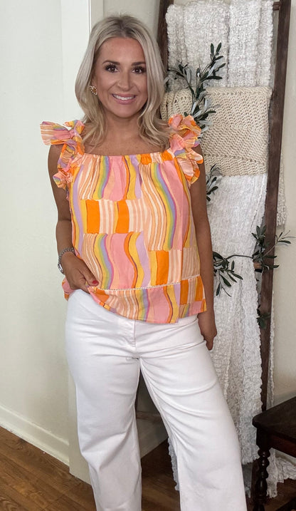 Waves Ruffled Top- FINAL SALE