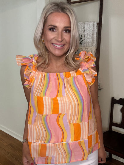 Waves Ruffled Top- FINAL SALE