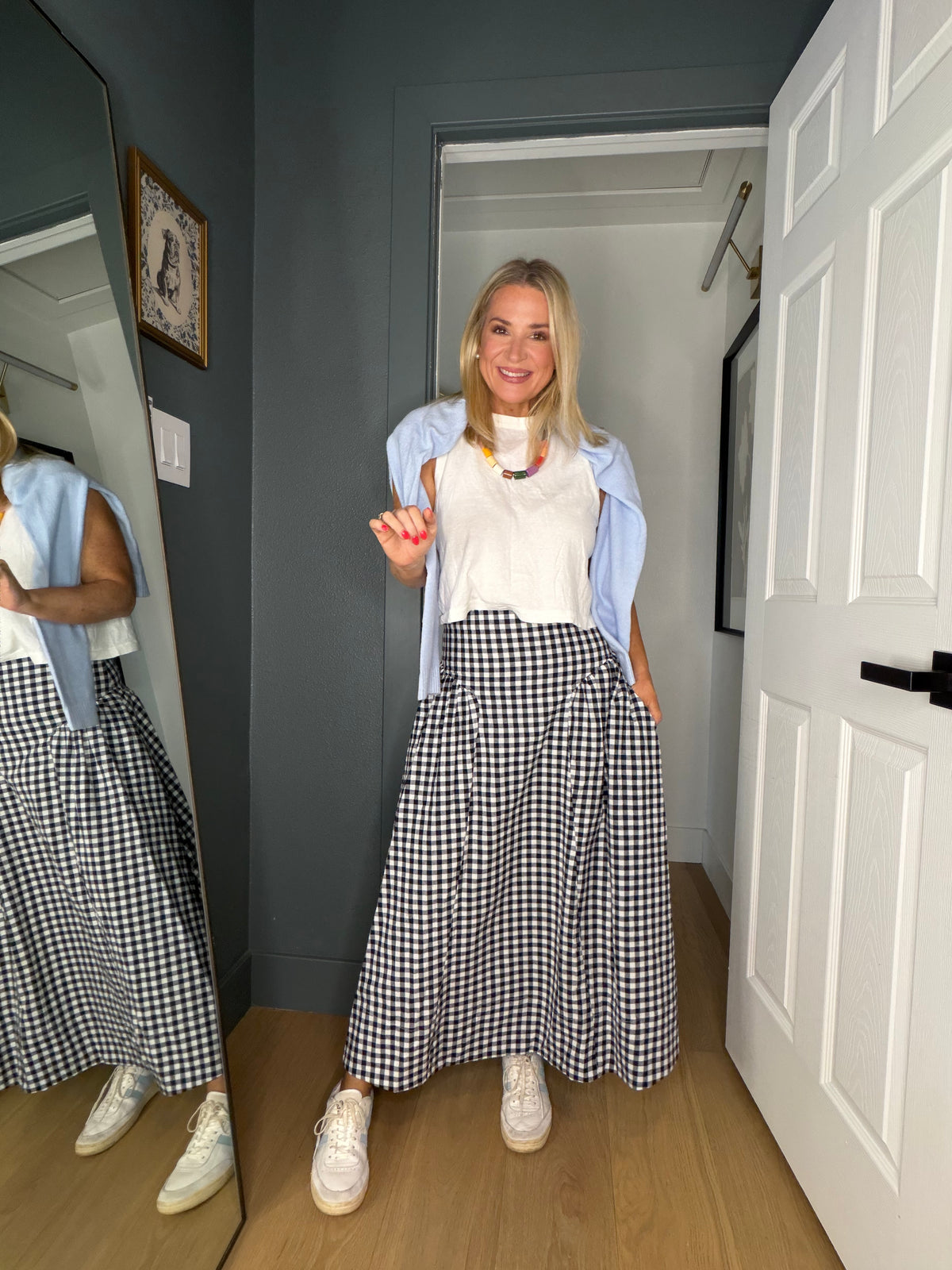 Gingham Check Midi Skirt