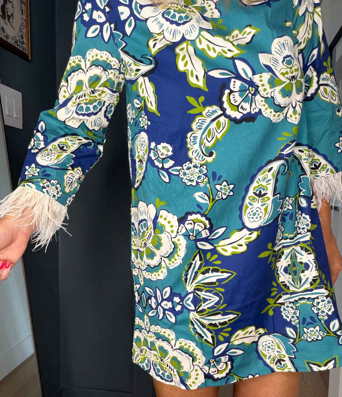 Feather Trim Mini Dress