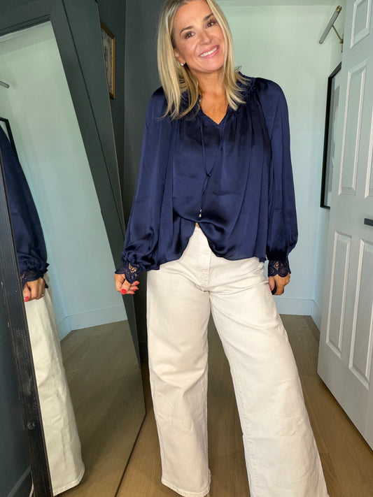 Split Neck Lace Blouse- FINAL SALE