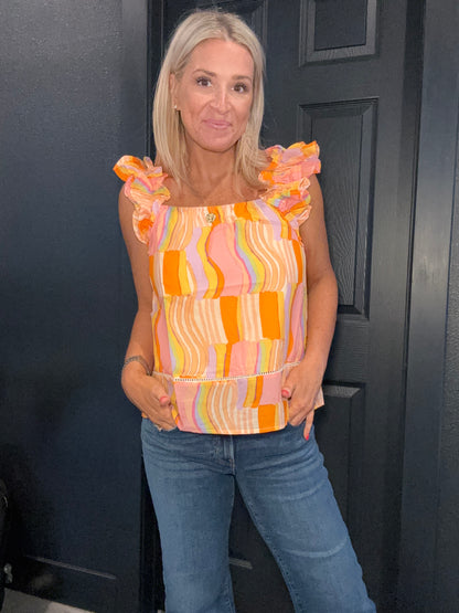 Waves Ruffled Top- FINAL SALE