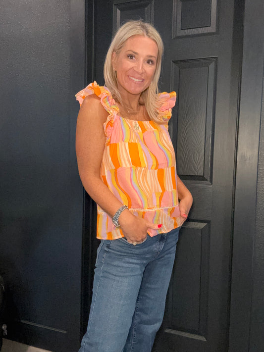 Waves Ruffled Top- FINAL SALE