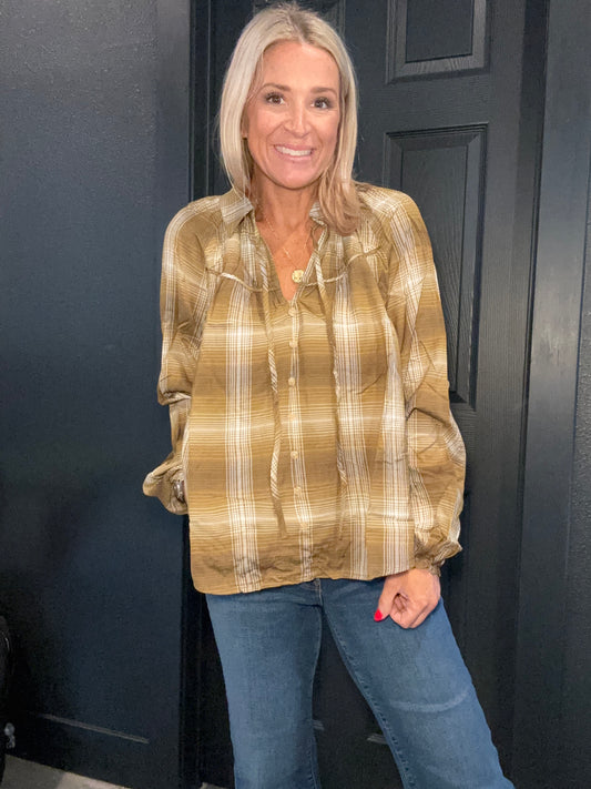 Plaid Peasant Blouse-FINAL SALE