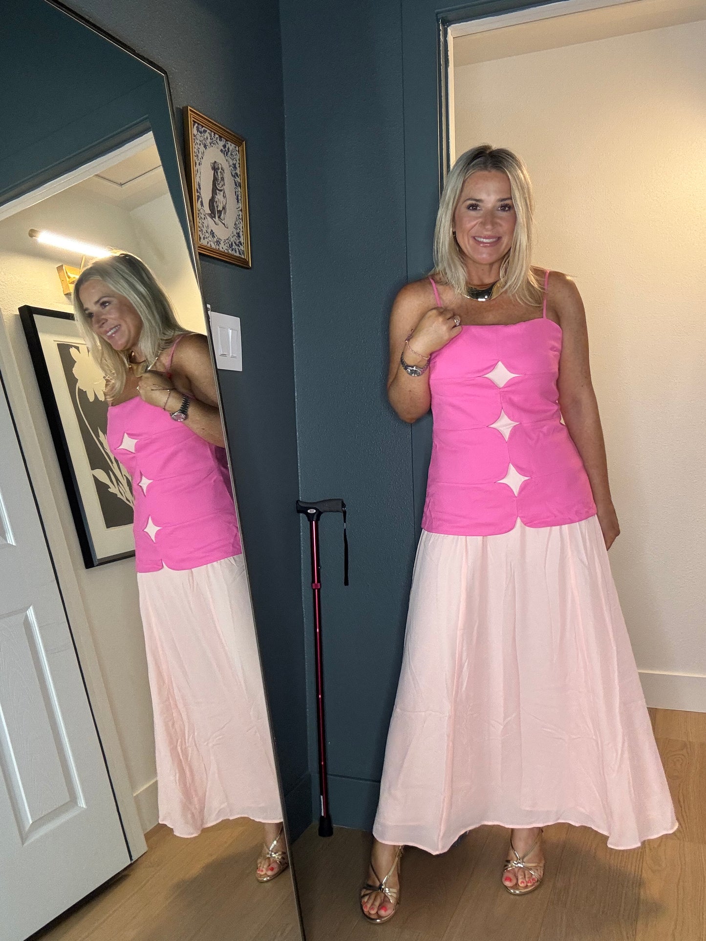 Tangerine and Pink Midi Dress