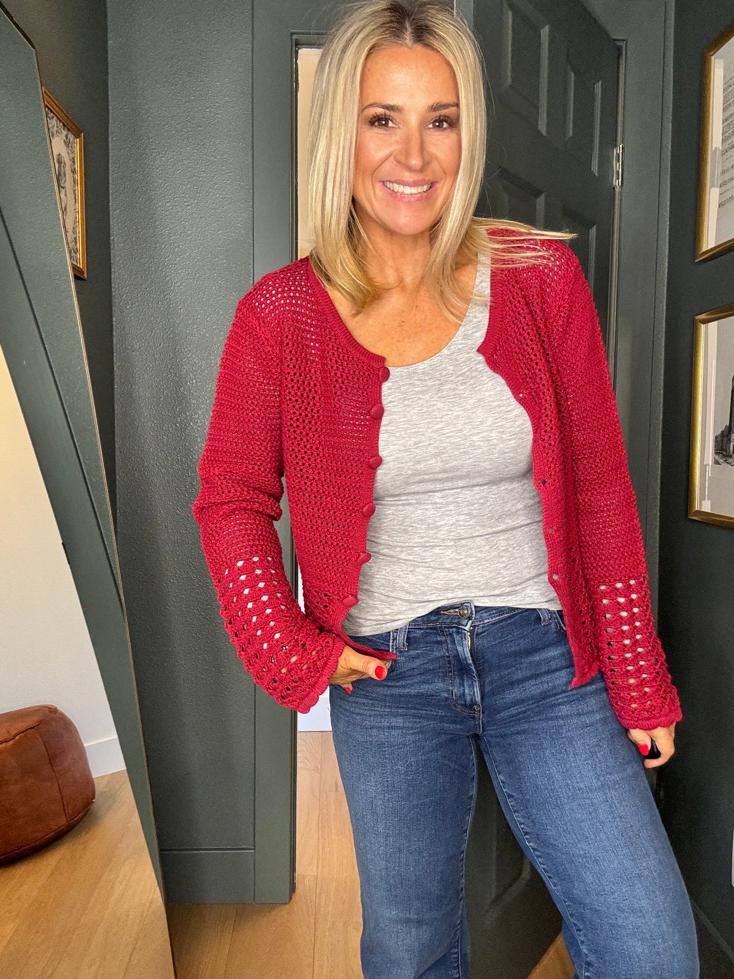 Crimson Crochet Cardigan- FINAL SALE