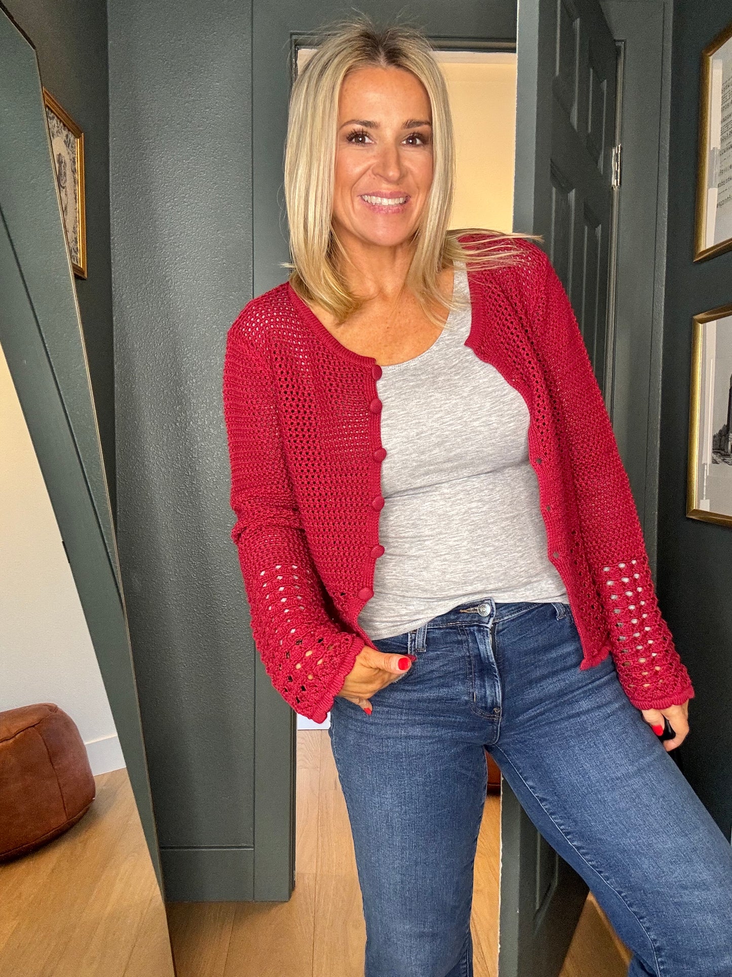 Crimson Crochet Cardigan- FINAL SALE