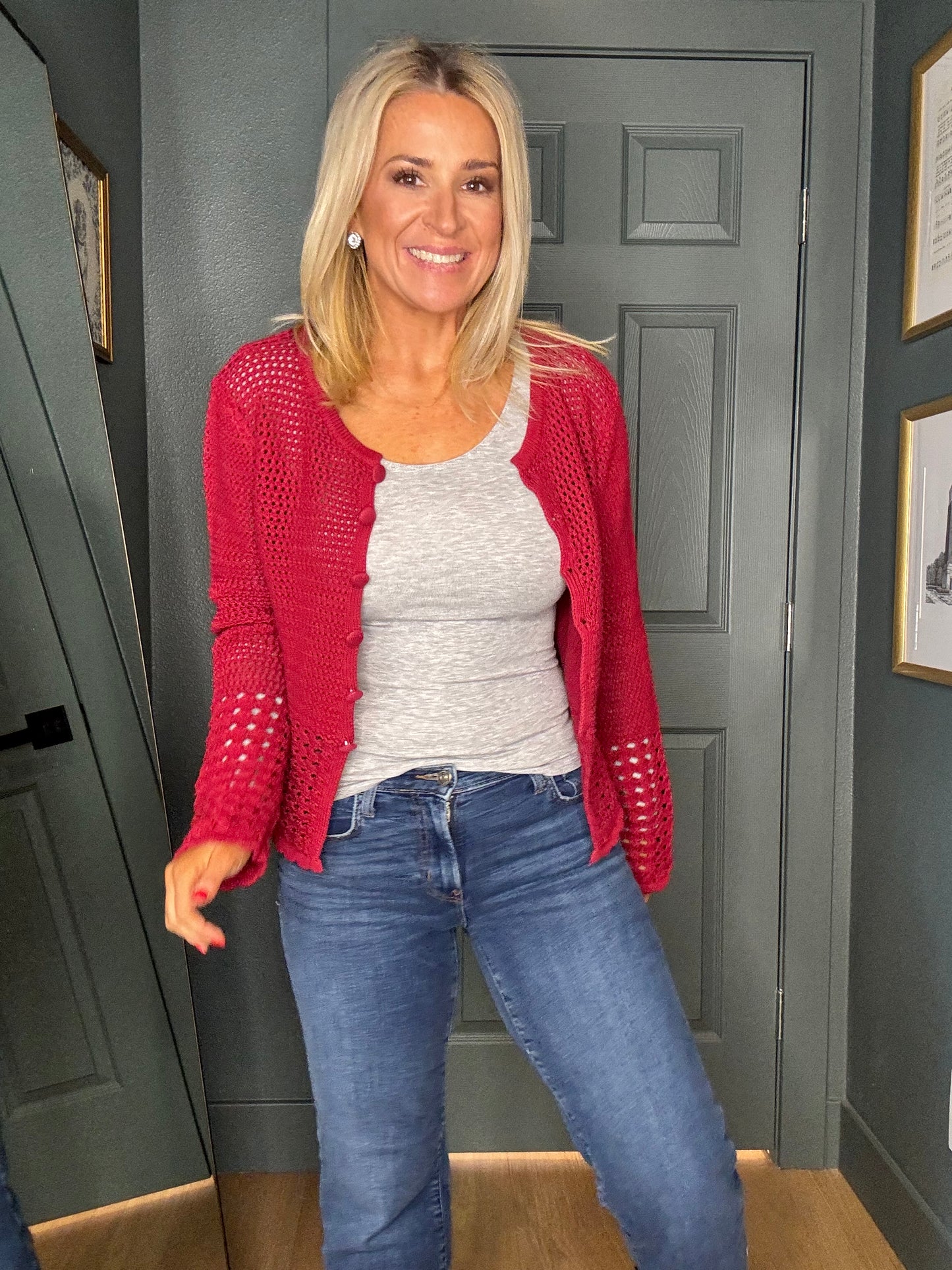 Crimson Crochet Cardigan- FINAL SALE