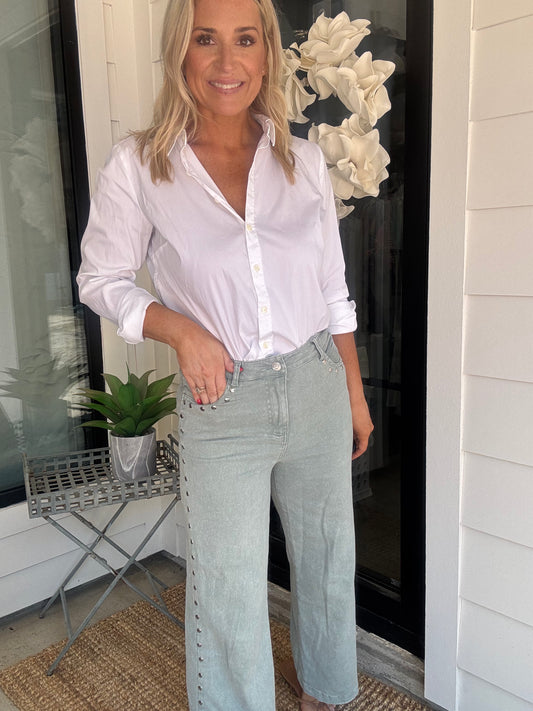 Moss and Studs Cropped Jeans- FINAL SALE