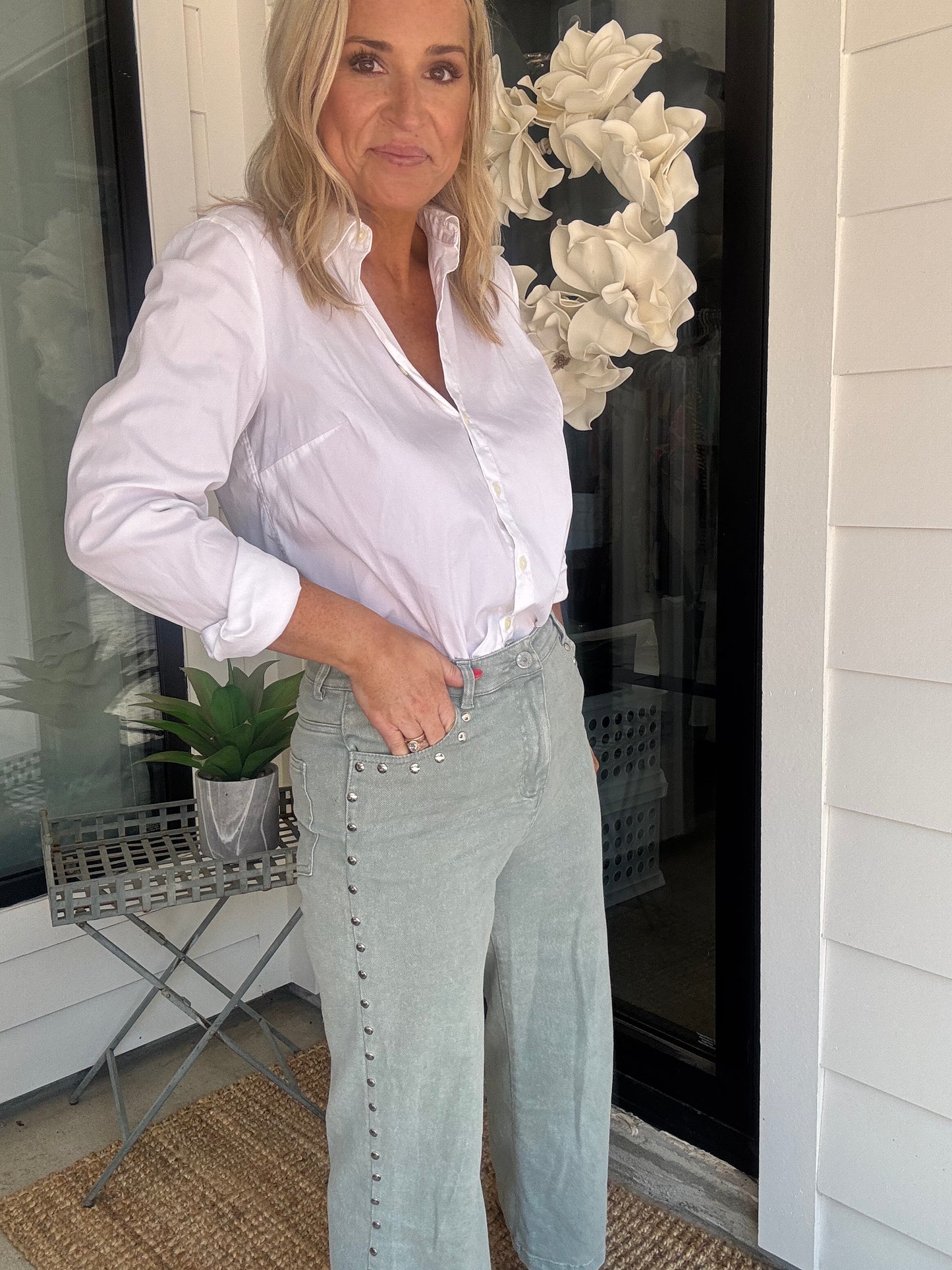 Moss and Studs Cropped Jeans- FINAL SALE
