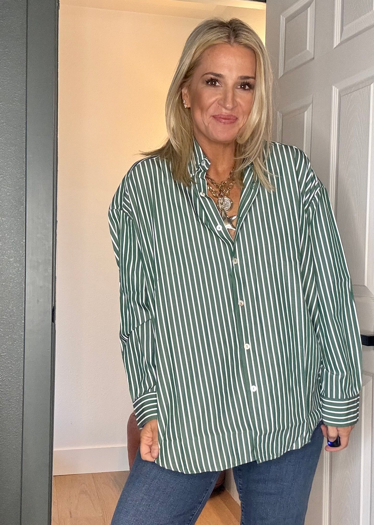 Claire Stripped Button Up Top