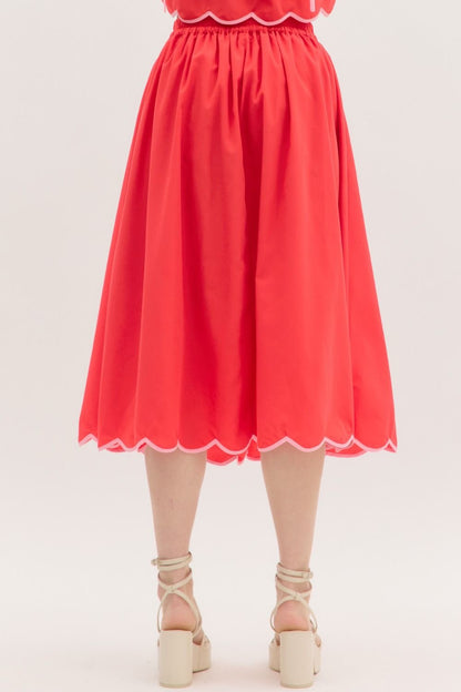 Cherry and Pink Scalloped Skirt- FINAL SALE