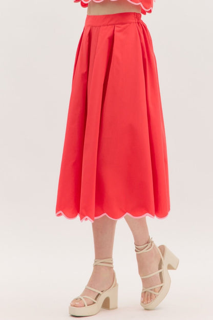Cherry and Pink Scalloped Skirt- FINAL SALE