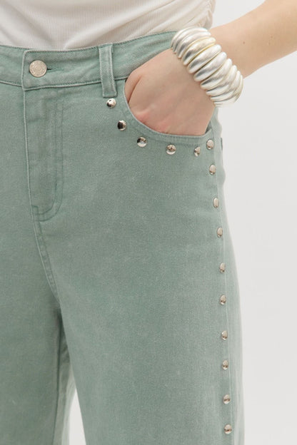 Moss and Studs Cropped Jeans- FINAL SALE