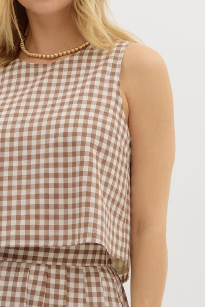Mocha and Plaid Top- FINAL SALE