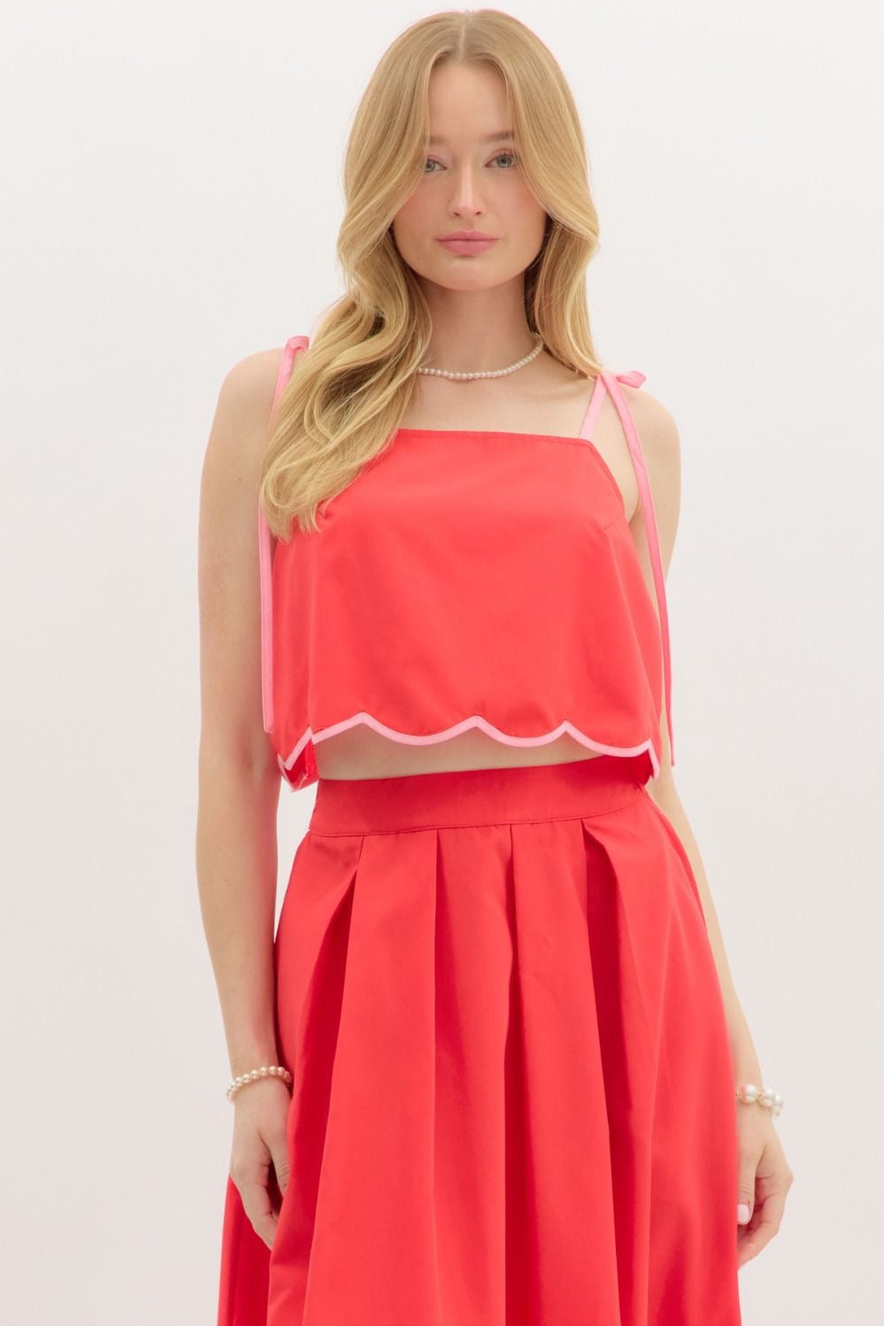 Cherry and Pink Scalloped Top-FINAL SALE