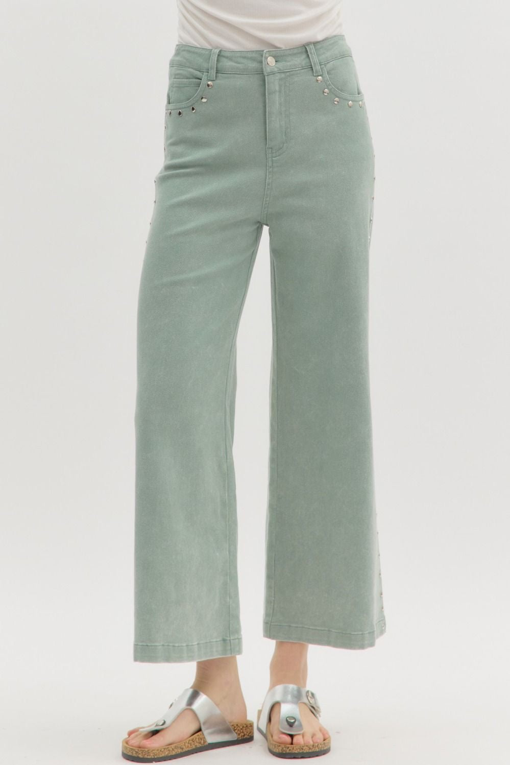 Moss and Studs Cropped Jeans- FINAL SALE