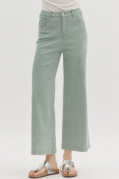 Moss and Studs Cropped Jeans- FINAL SALE