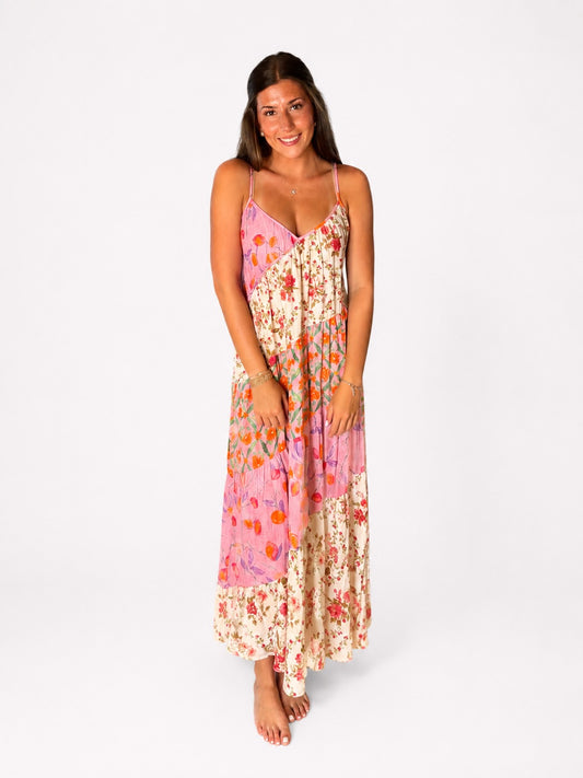 Mixed Print Midi Dress