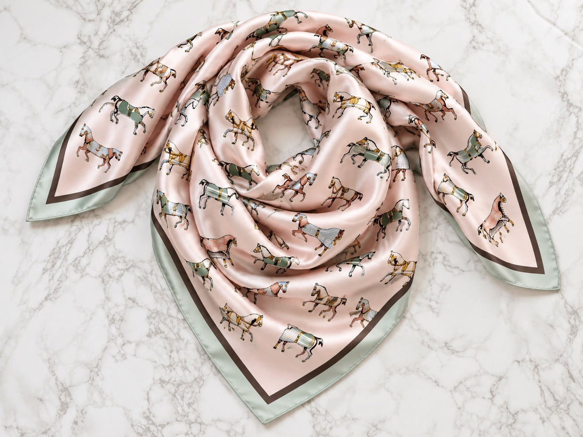 Equestrian Horse Print Satin Square Scarf