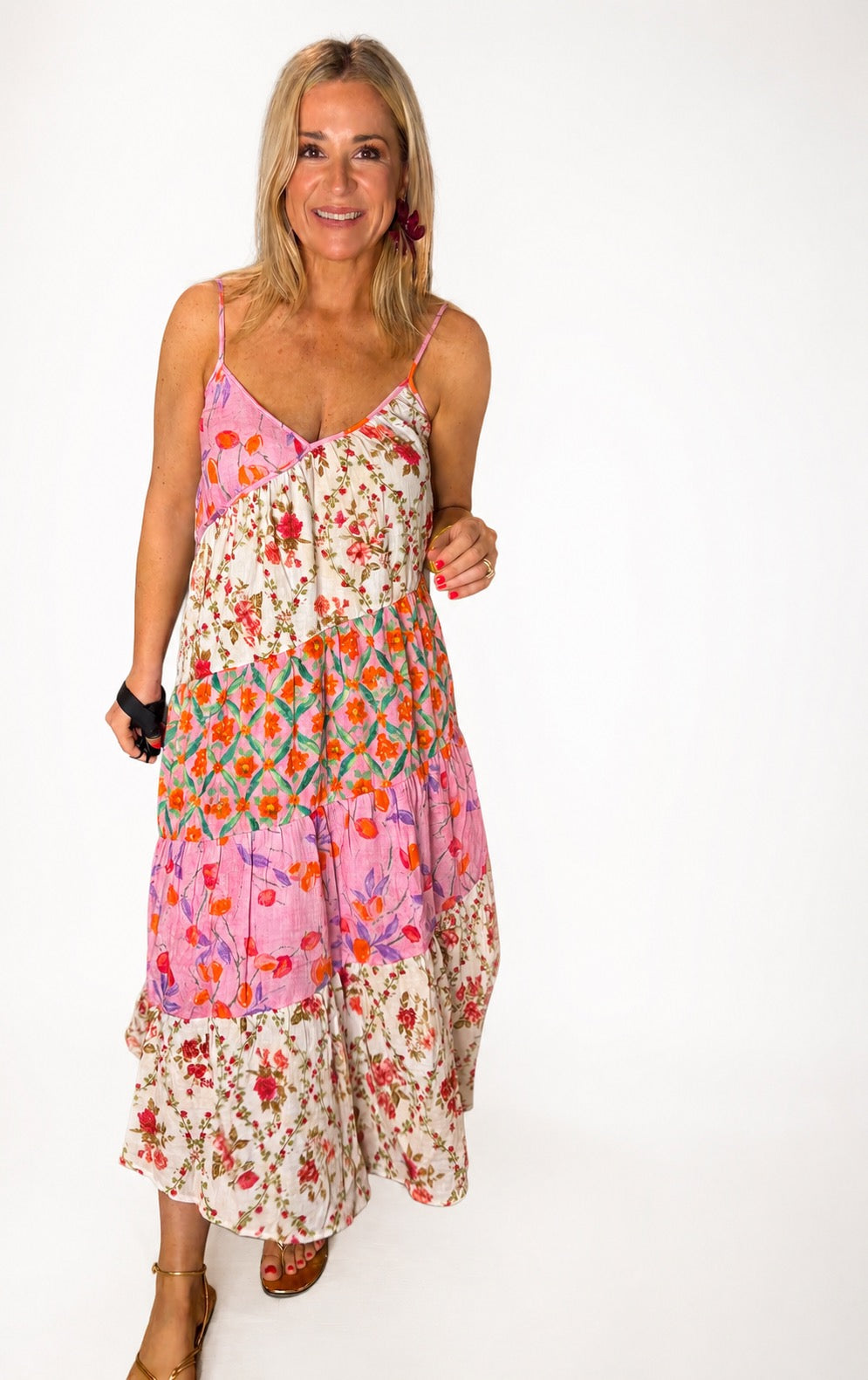 Mixed Print Midi Dress