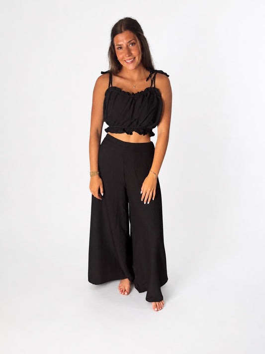 Ruffle Smocked Bust Top & Wide Pants