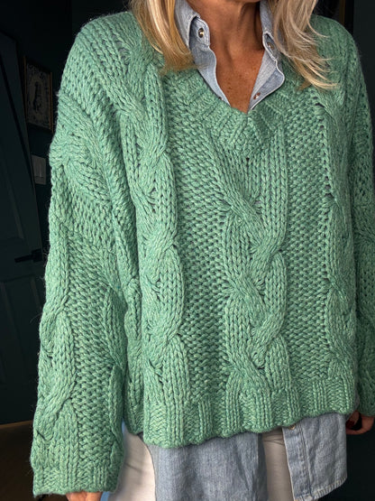 Jade Cable Knit Sweater
