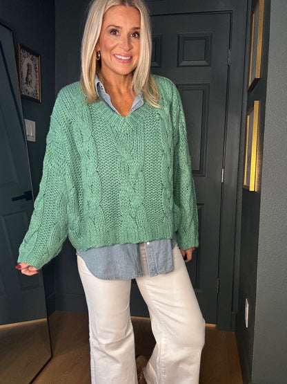 Jade Cable Knit Sweater