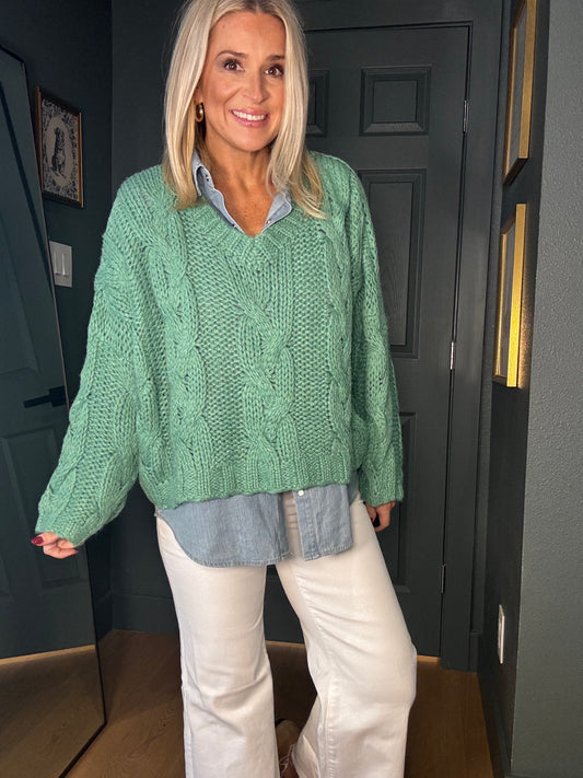 Jade Cable Knit Sweater