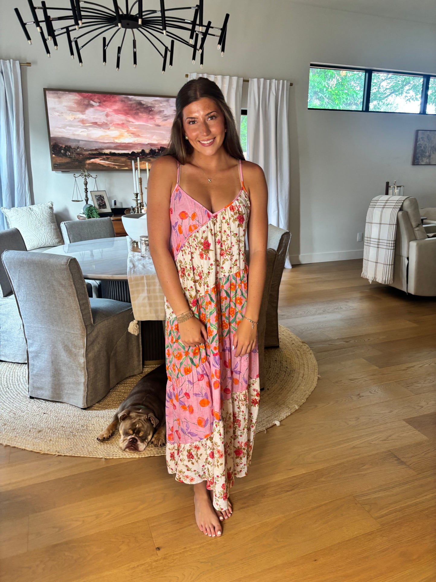 Mixed Print Midi Dress
