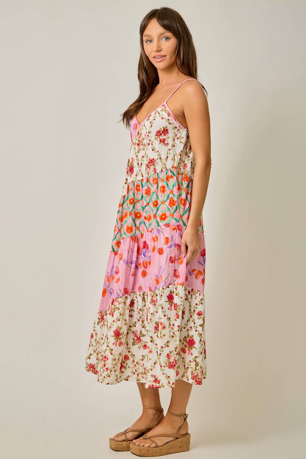 Mixed Print Midi Dress