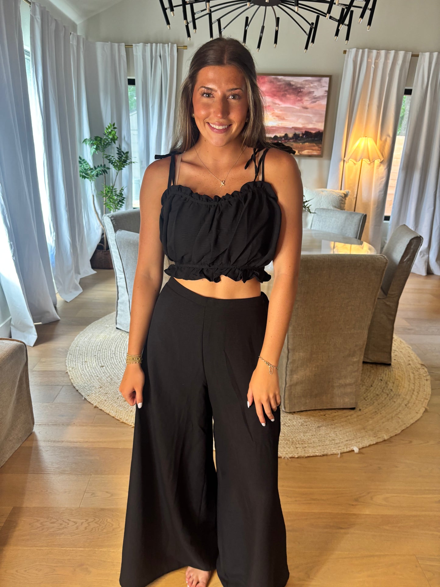 Ruffle Smocked Bust Top & Wide Pants
