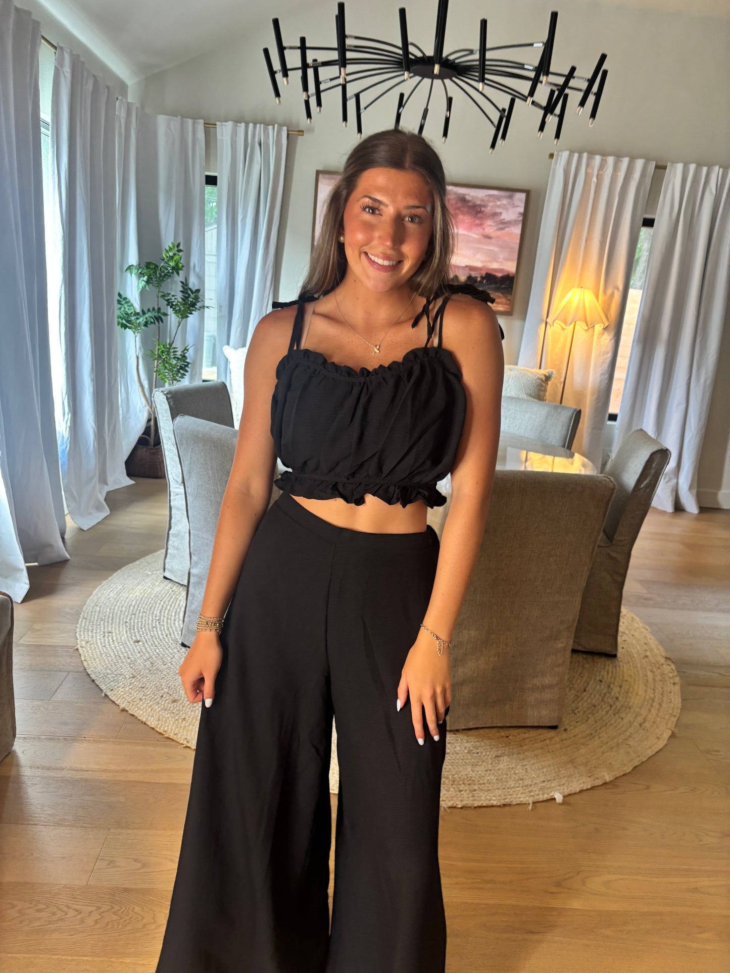 Ruffle Smocked Bust Top & Wide Pants