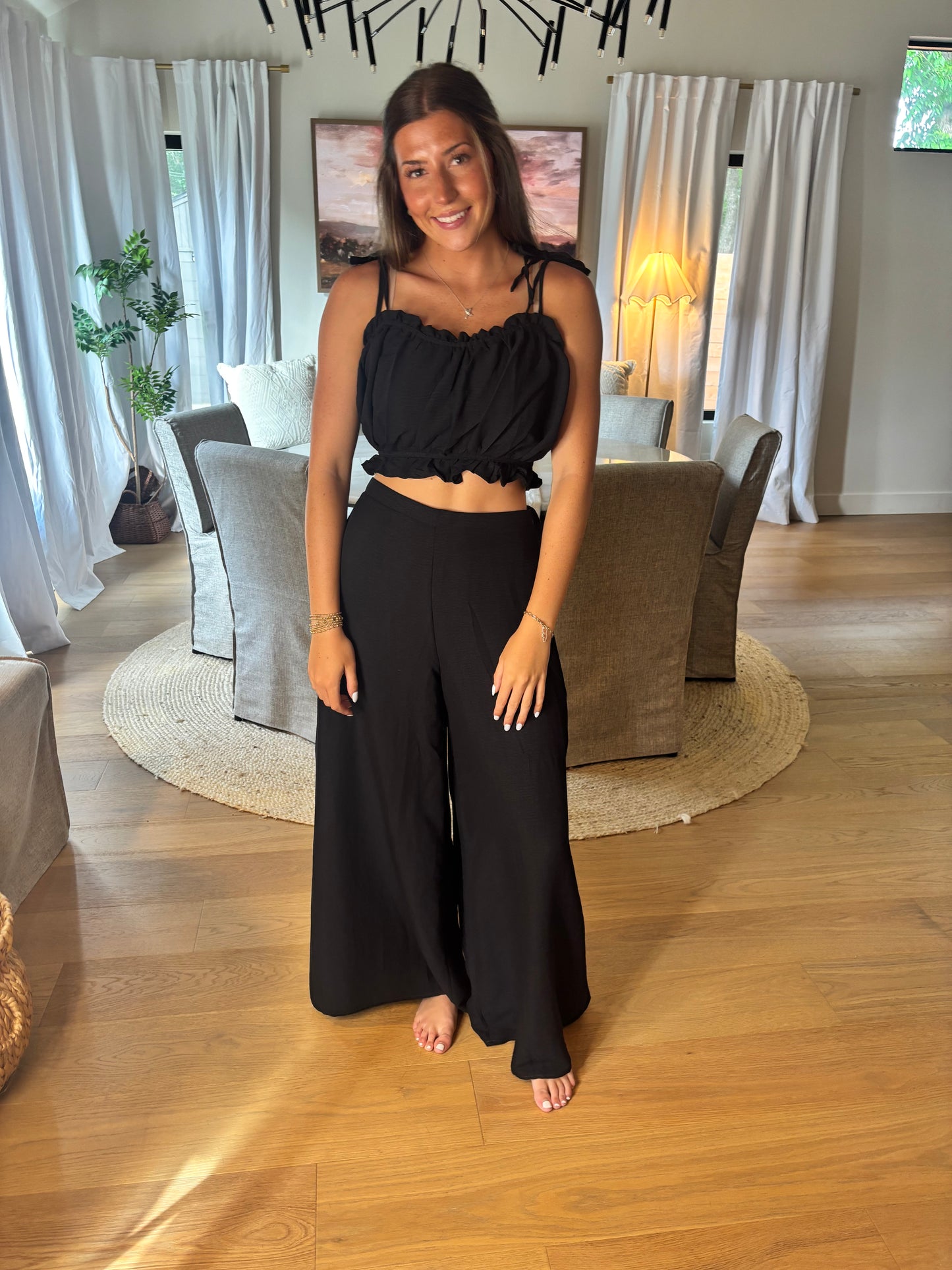 Ruffle Smocked Bust Top & Wide Pants