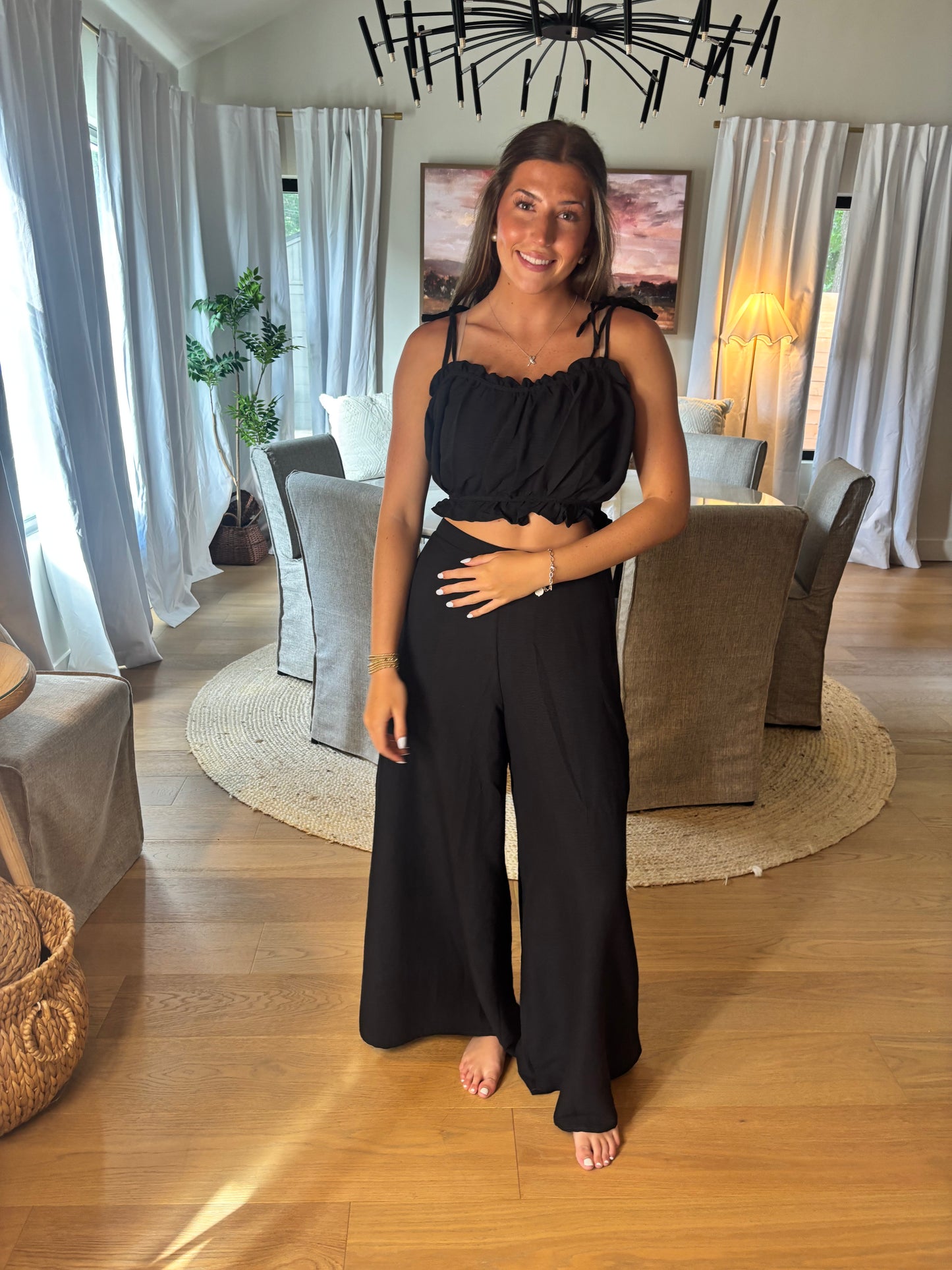 Ruffle Smocked Bust Top & Wide Pants