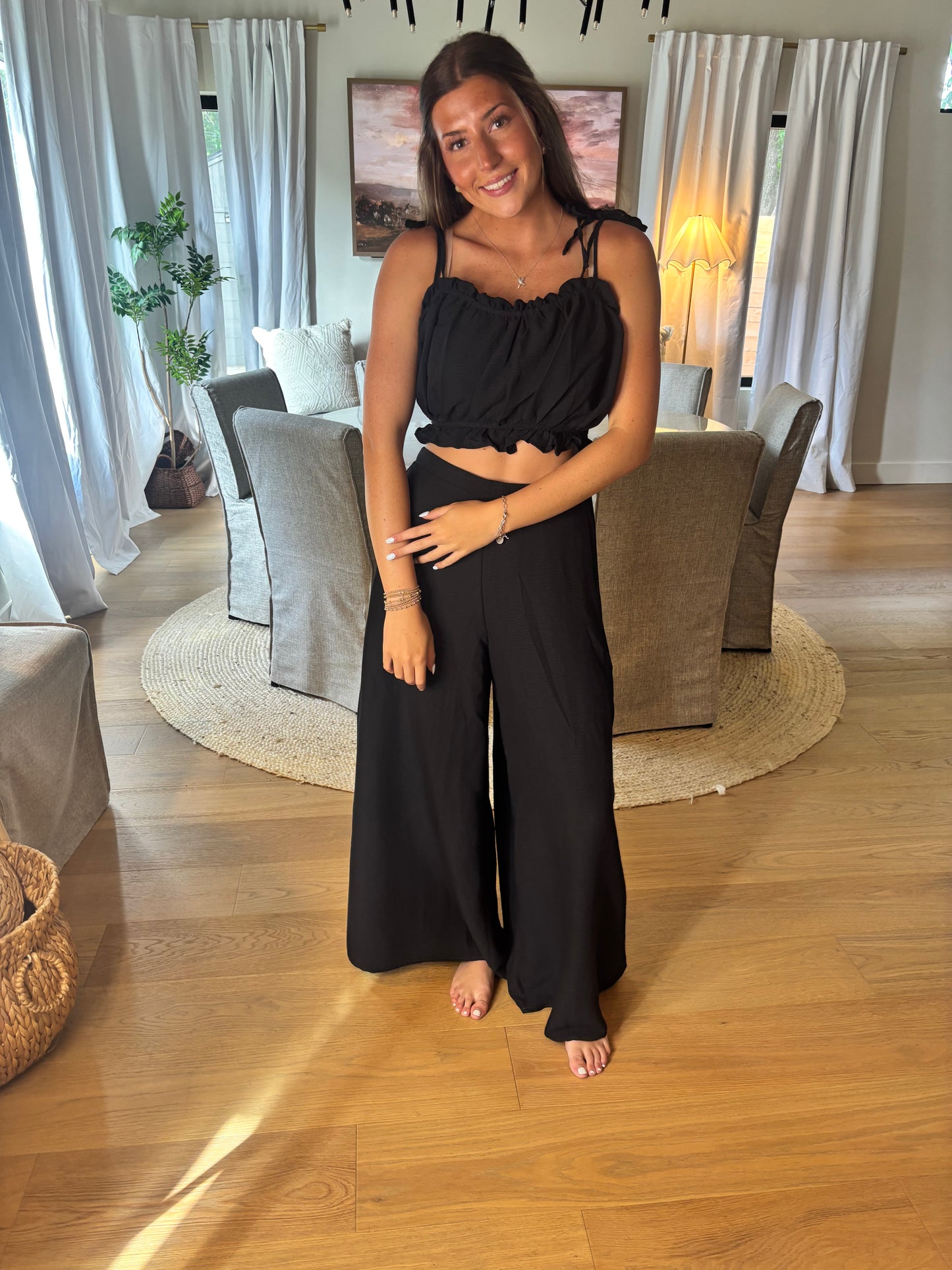 Ruffle Smocked Bust Top & Wide Pants